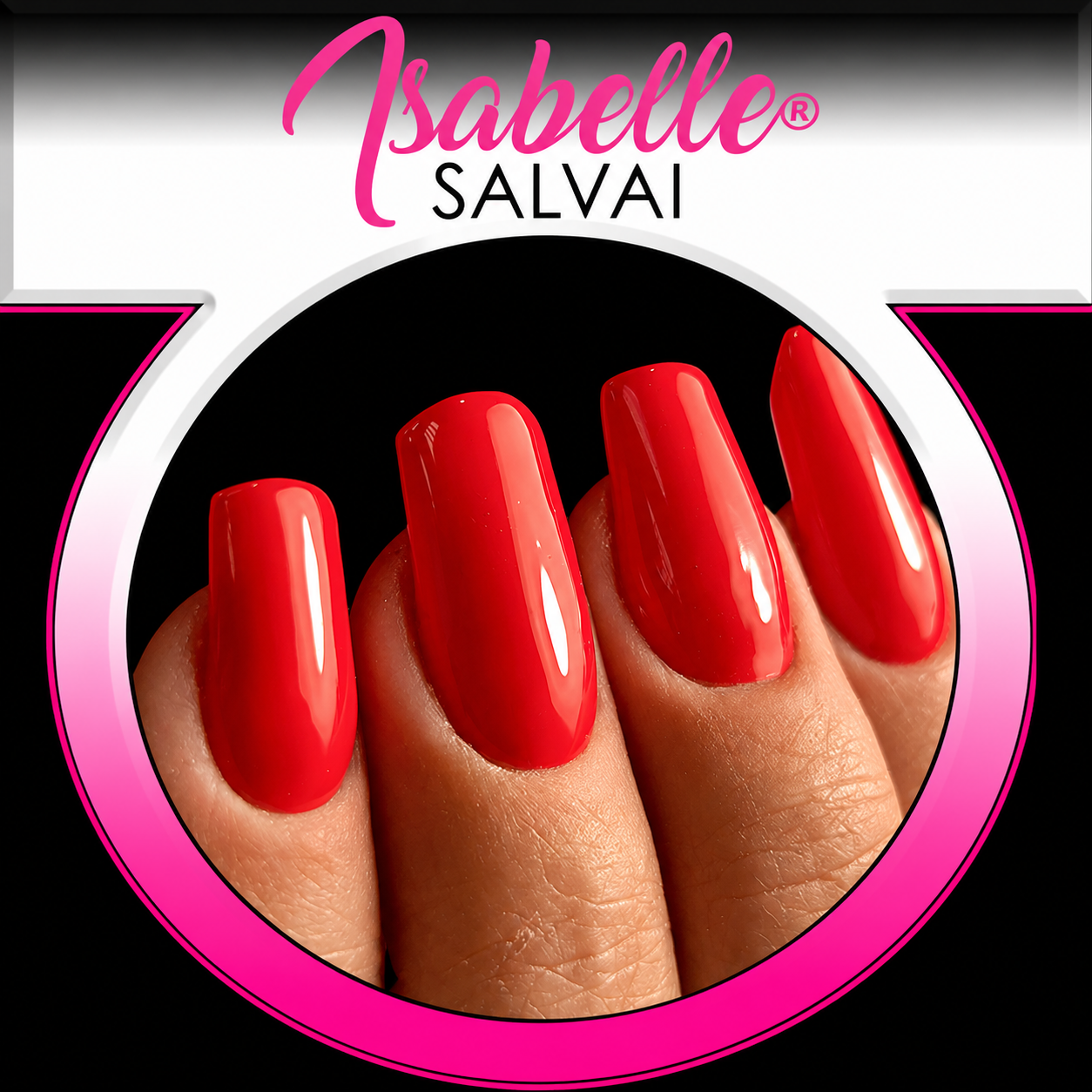 Formation formes salon en prothésie ongulaire – ongles longs de forme carrée avec finition rouge brillante – Isabelle Salvai