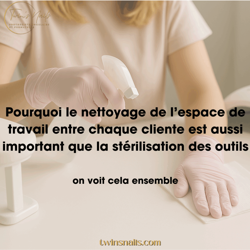 POURQUOI LE NETTOYAGE DE L'ESPACE DE TRAVAIL ENTRE CHAQUE CLIENTE EST AUSSI IMPORTANT QUE LA STÉRILISATION DES OUTILS?